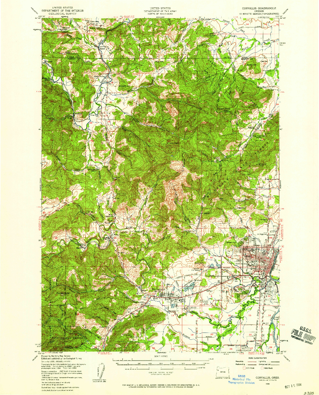 USGS 1:62500-SCALE QUADRANGLE FOR CORVALLIS, OR 1956