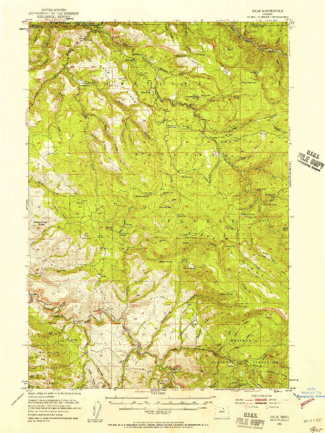USGS 1:62500-SCALE QUADRANGLE FOR DALE, OR 1951