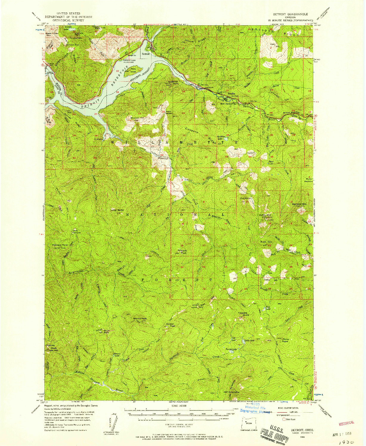 USGS 1:62500-SCALE QUADRANGLE FOR DETROIT, OR 1956