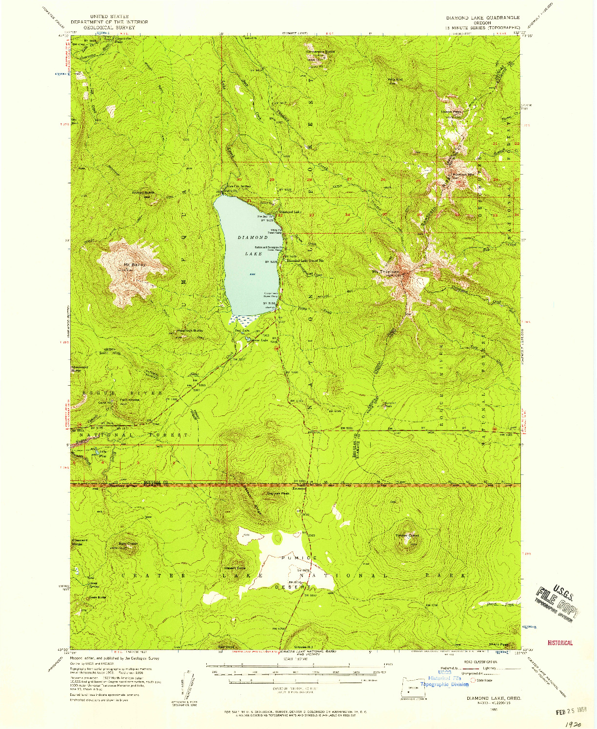 USGS 1:62500-SCALE QUADRANGLE FOR DIAMOND LAKE, OR 1956