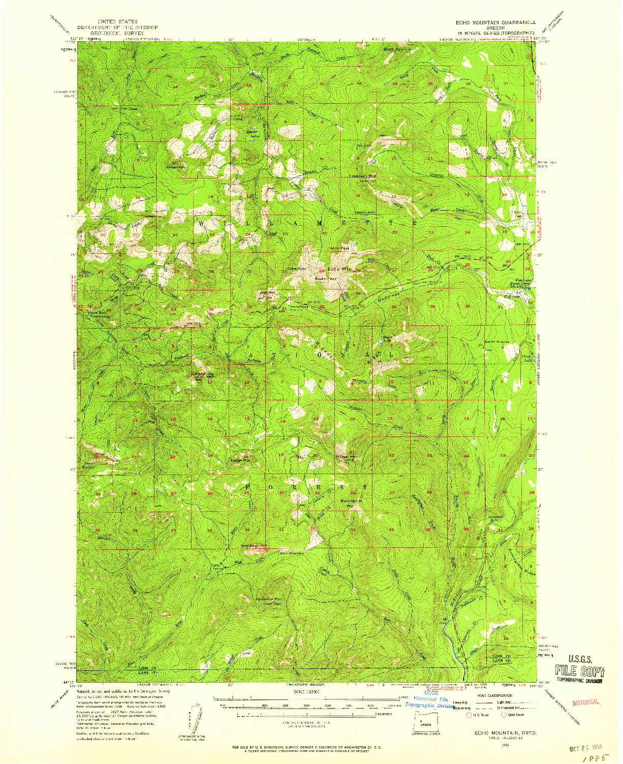 USGS 1:62500-SCALE QUADRANGLE FOR ECHO MOUNTAIN, OR 1955