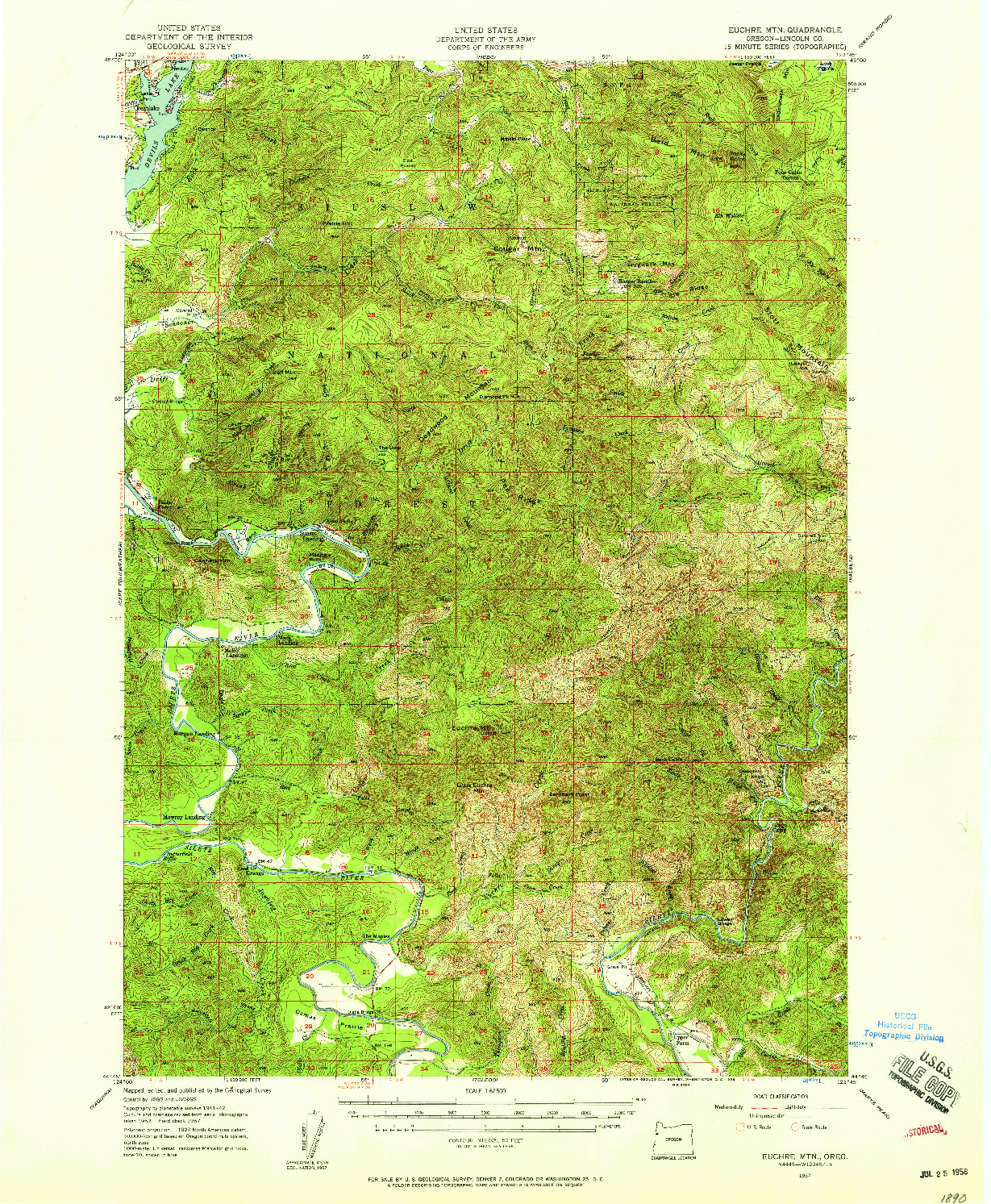 USGS 1:62500-SCALE QUADRANGLE FOR EUCHRE MTN, OR 1957