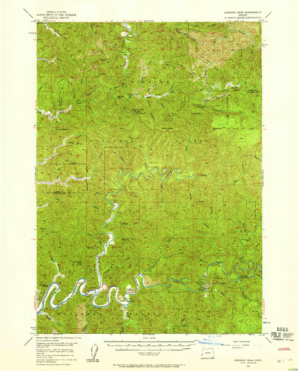 USGS 1:62500-SCALE QUADRANGLE FOR GOODWIN PEAK, OR 1956