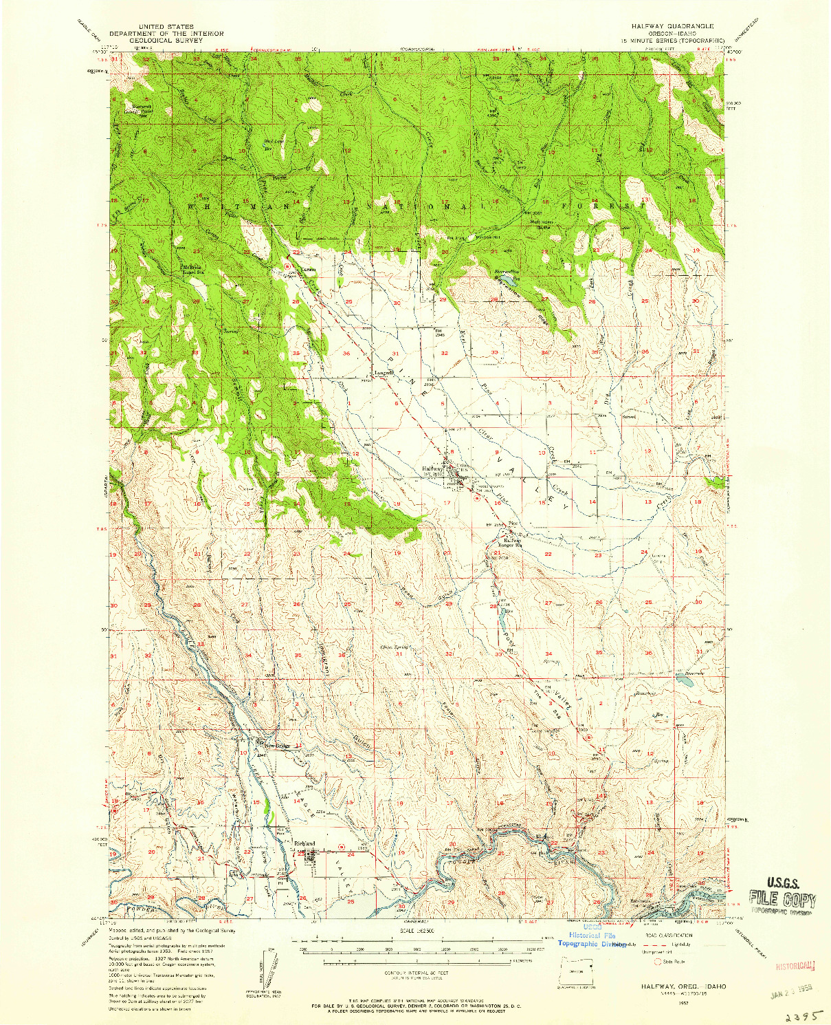 USGS 1:62500-SCALE QUADRANGLE FOR HALFWAY, OR 1957