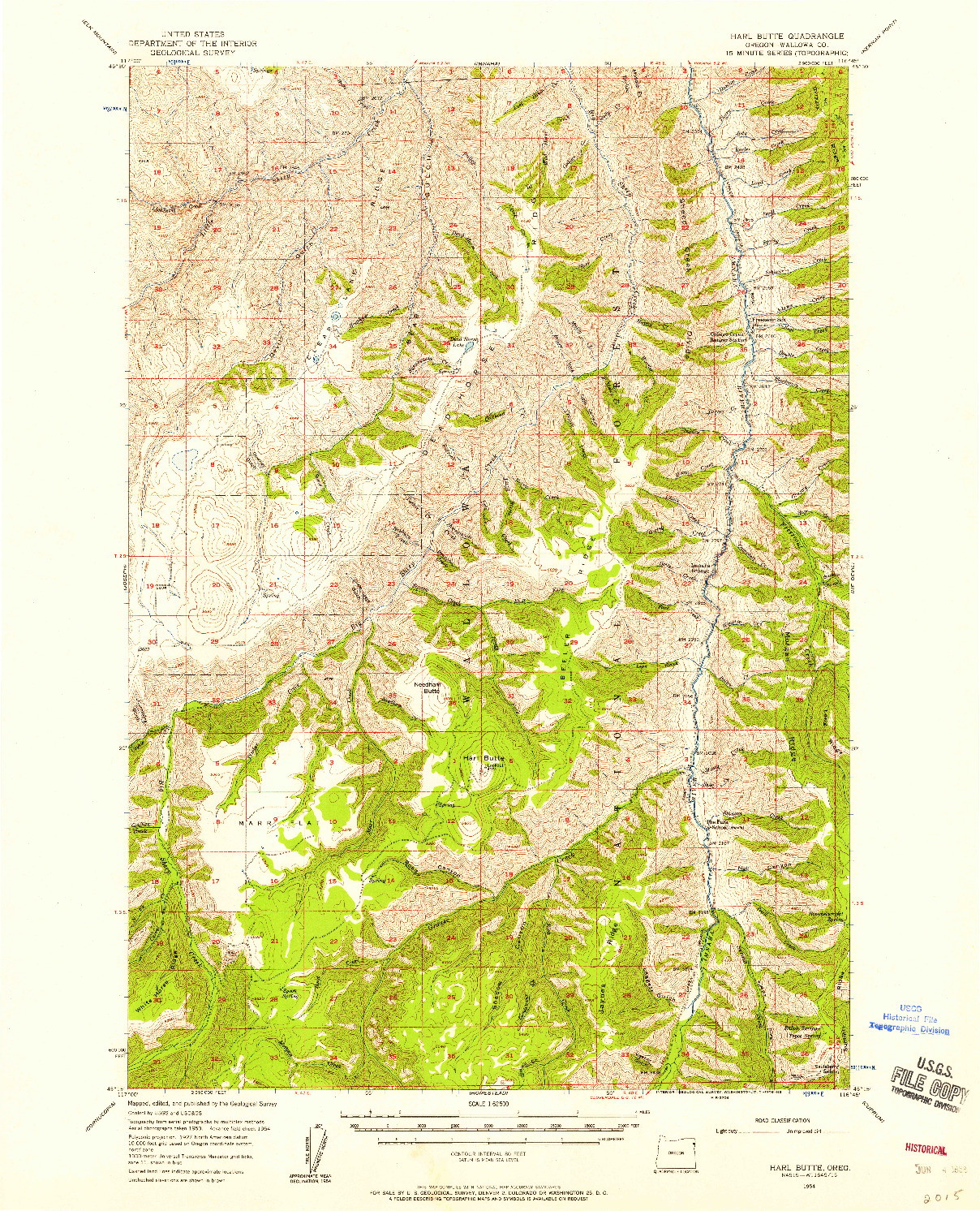 USGS 1:62500-SCALE QUADRANGLE FOR HARL BUTTE, OR 1954