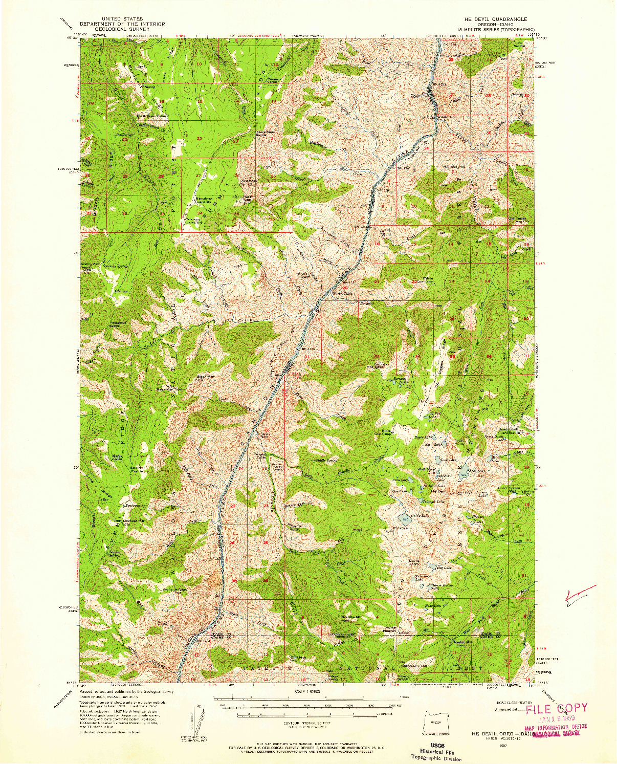 USGS 1:62500-SCALE QUADRANGLE FOR HE DEVIL, OR 1957