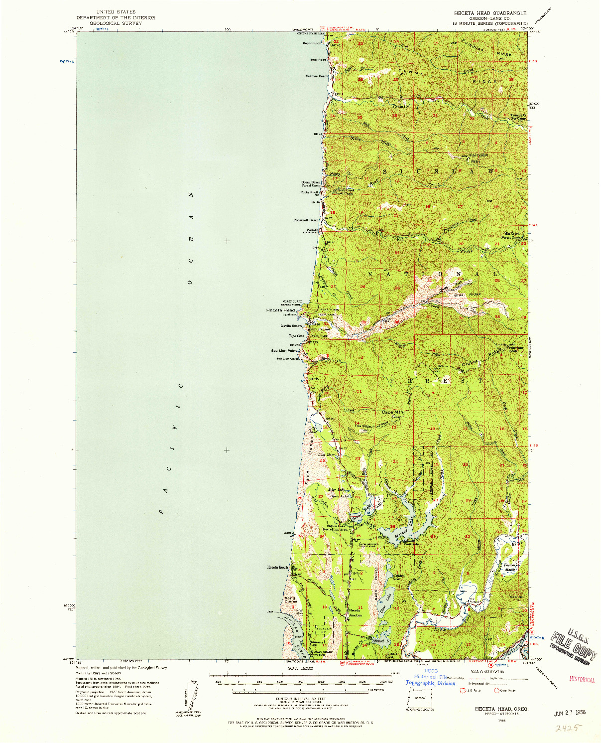 USGS 1:62500-SCALE QUADRANGLE FOR HECETA HEAD, OR 1956