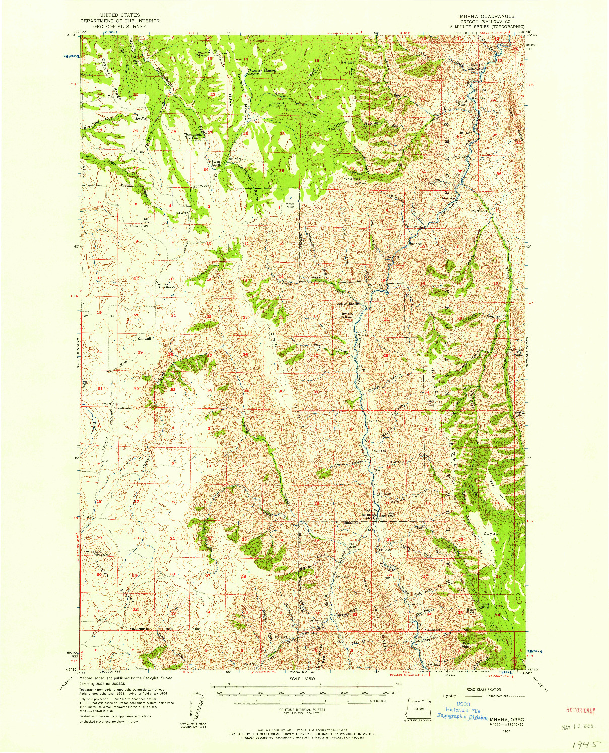USGS 1:62500-SCALE QUADRANGLE FOR IMNAHA, OR 1954