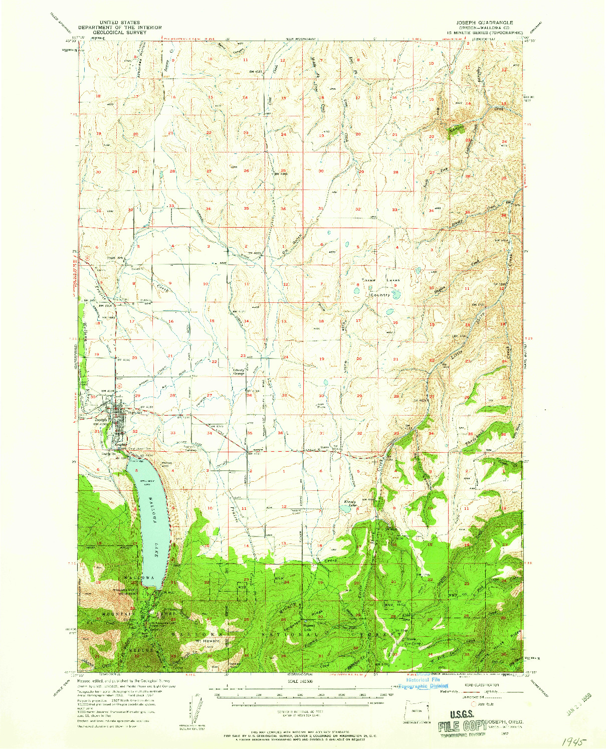 USGS 1:62500-SCALE QUADRANGLE FOR JOSEPH, OR 1957