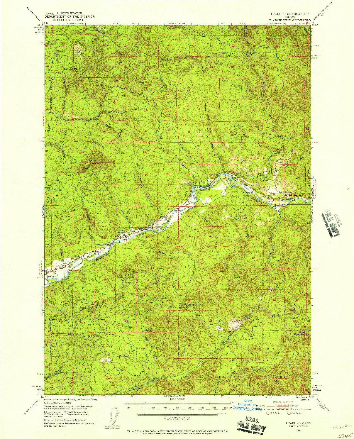 USGS 1:62500-SCALE QUADRANGLE FOR LEABURG, OR 1951
