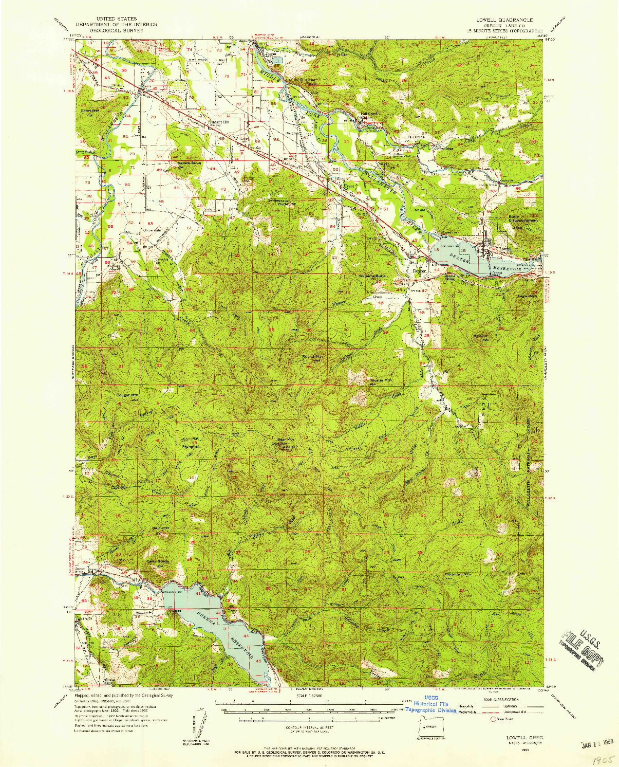 USGS 1:62500-SCALE QUADRANGLE FOR LOWELL, OR 1955