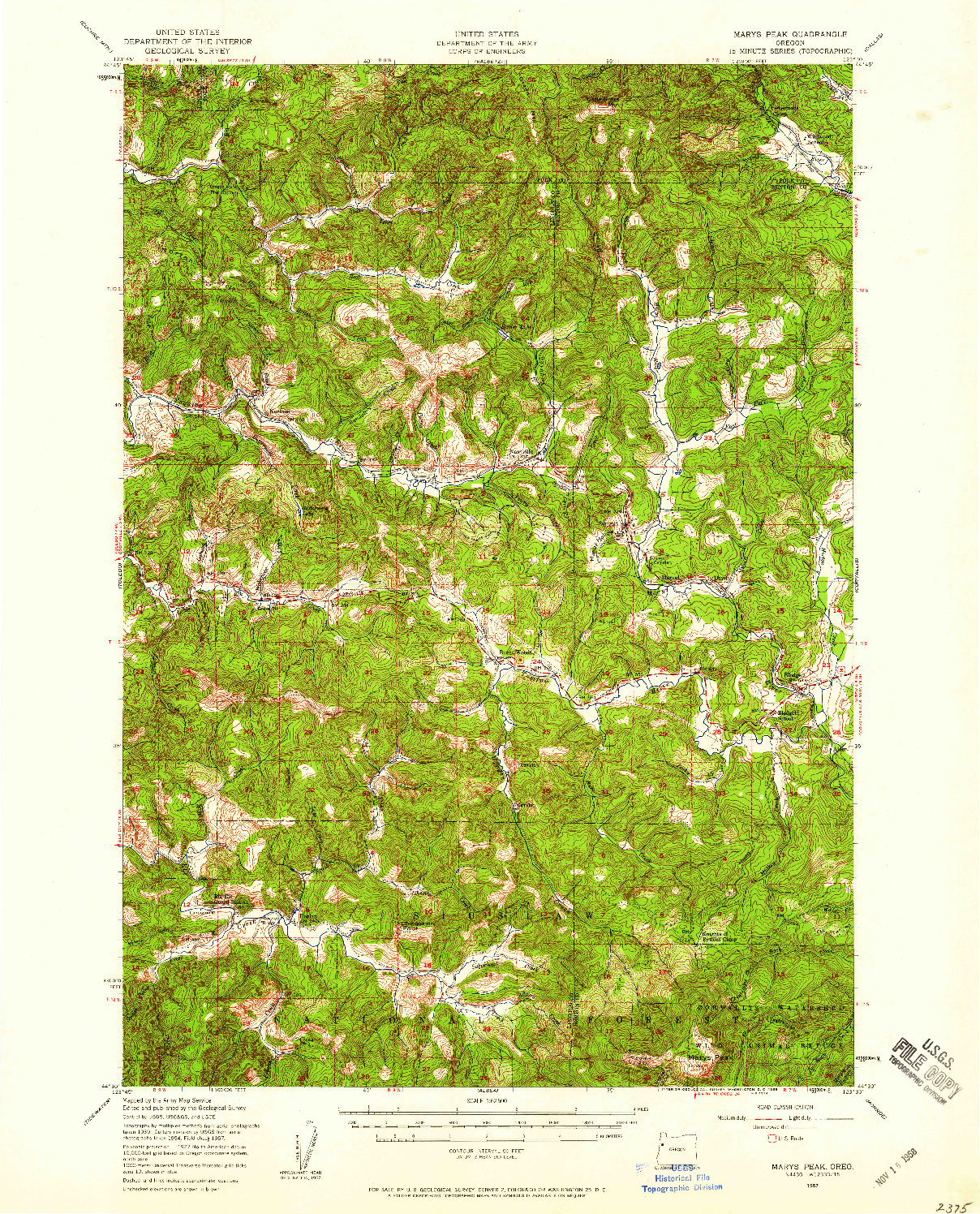 USGS 1:62500-SCALE QUADRANGLE FOR MARYS PEAK, OR 1957