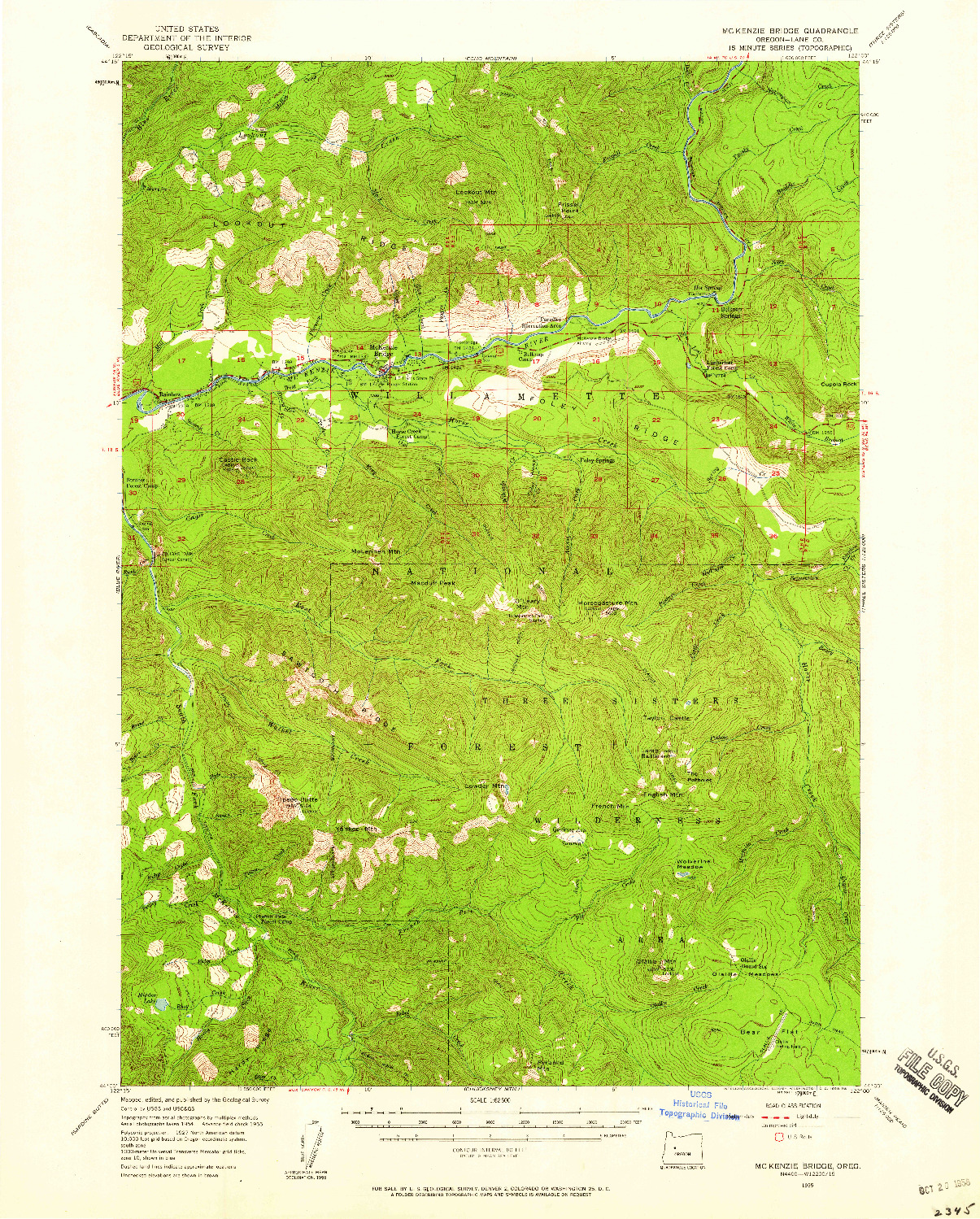 USGS 1:62500-SCALE QUADRANGLE FOR MC KENZIE BRIDGE, OR 1955