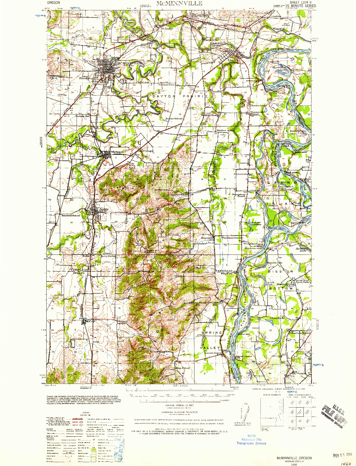 USGS 1:62500-SCALE QUADRANGLE FOR MCMINNVILLE, OR 1940