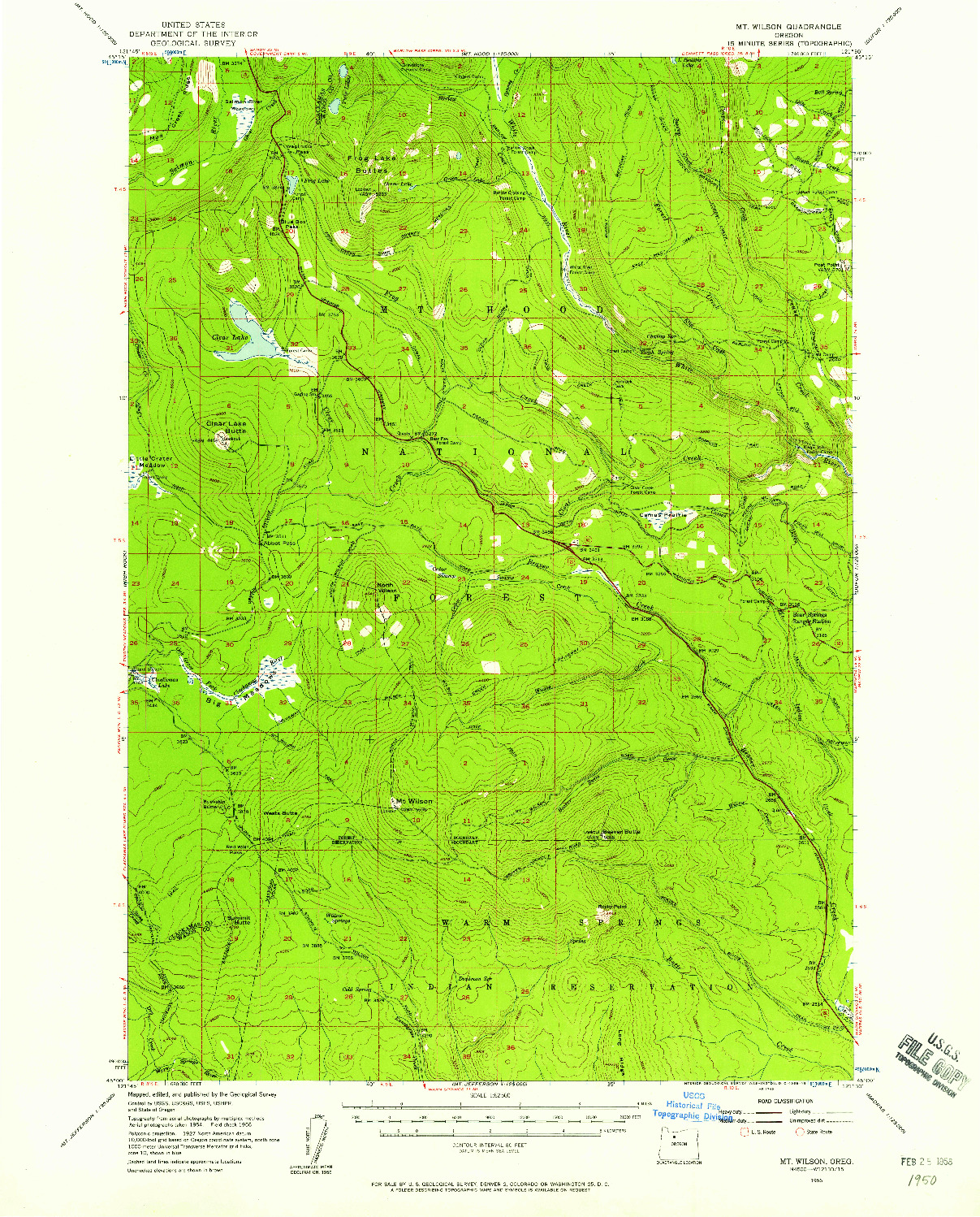 USGS 1:62500-SCALE QUADRANGLE FOR MT. WILSON, OR 1956