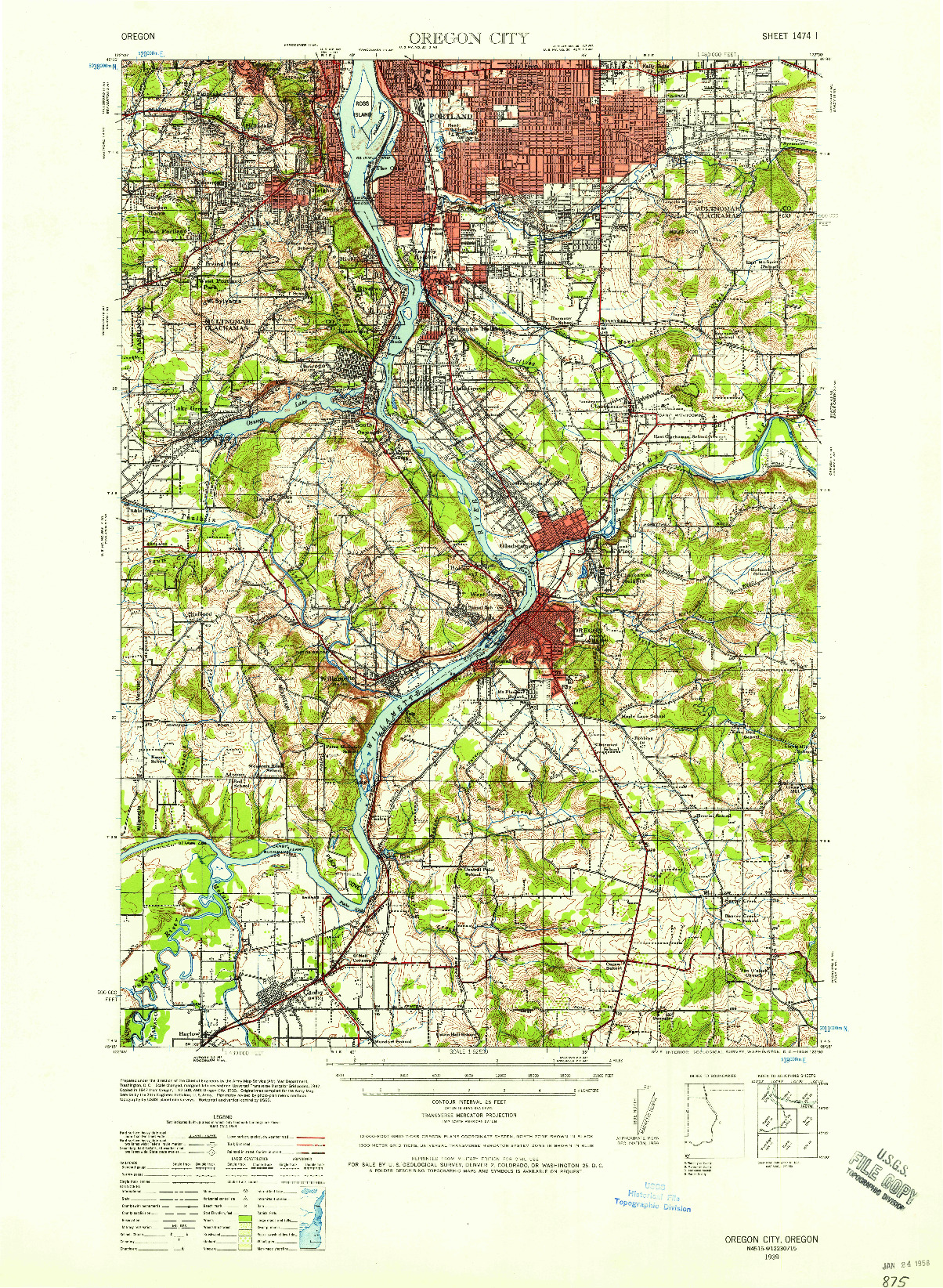 USGS 1:62500-SCALE QUADRANGLE FOR OREGON CITY, OR 1939
