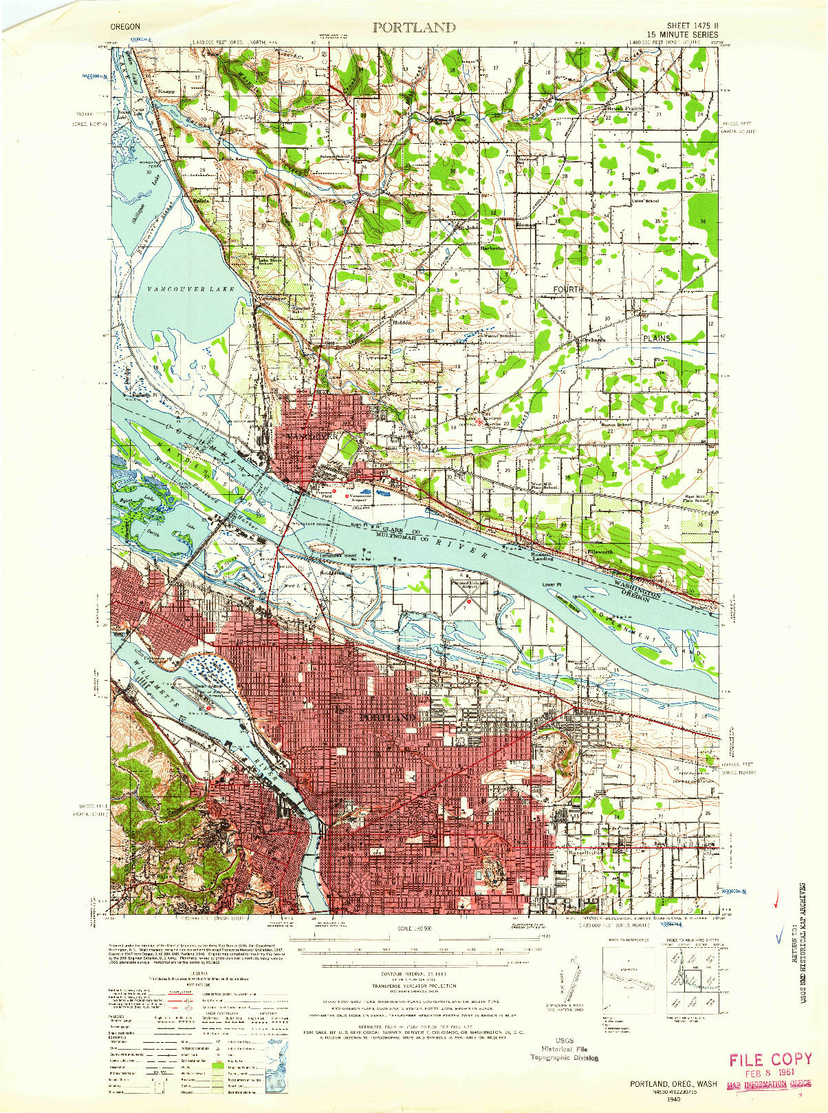 USGS 1:62500-SCALE QUADRANGLE FOR PORTLAND, OR 1940