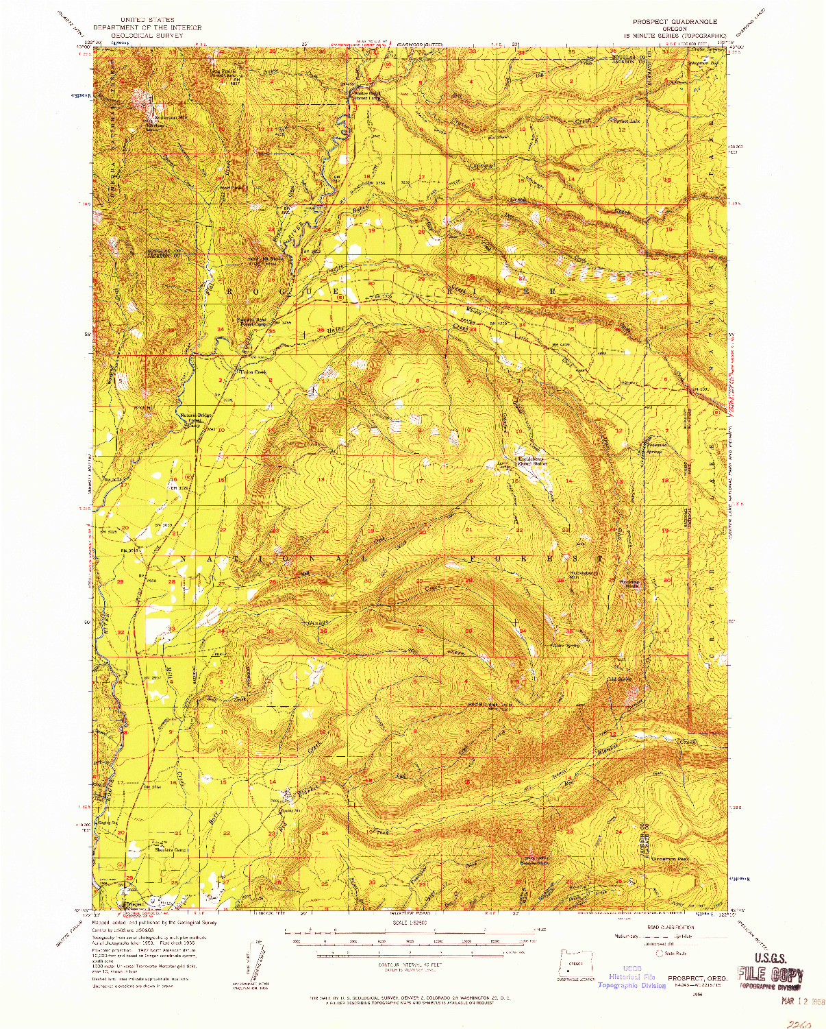 USGS 1:62500-SCALE QUADRANGLE FOR PROSPECT, OR 1956