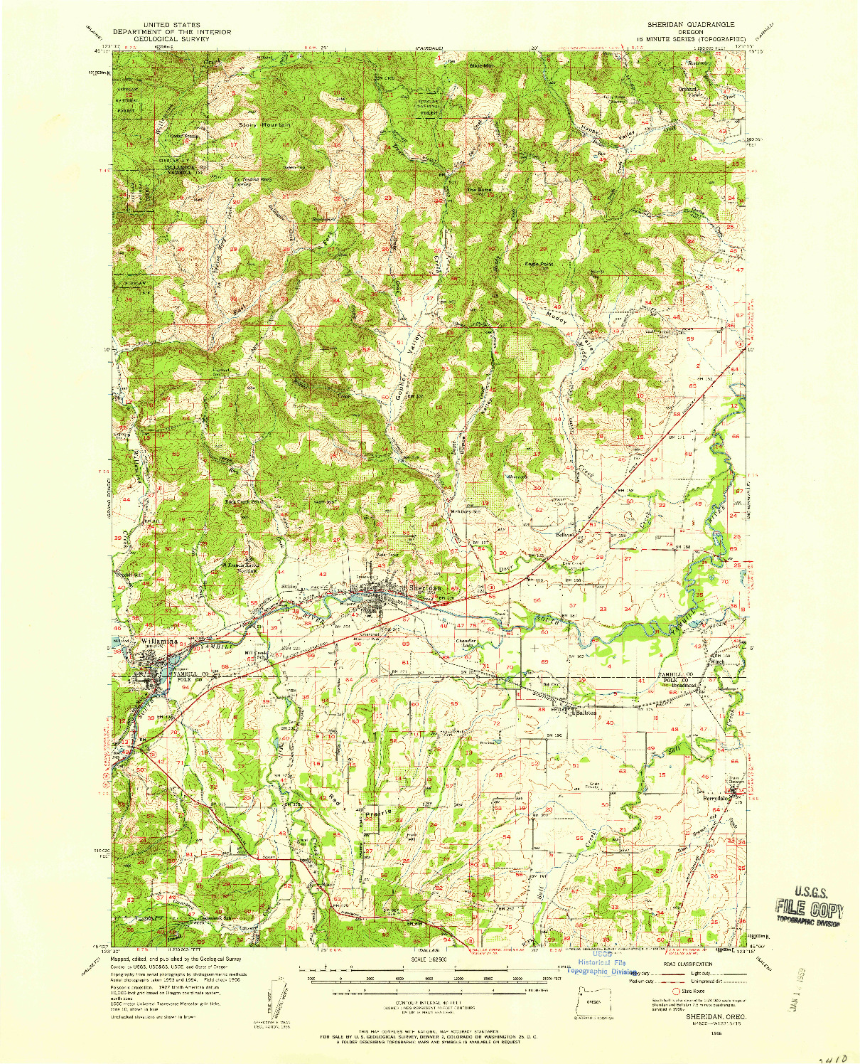 USGS 1:62500-SCALE QUADRANGLE FOR SHERIDAN, OR 1956