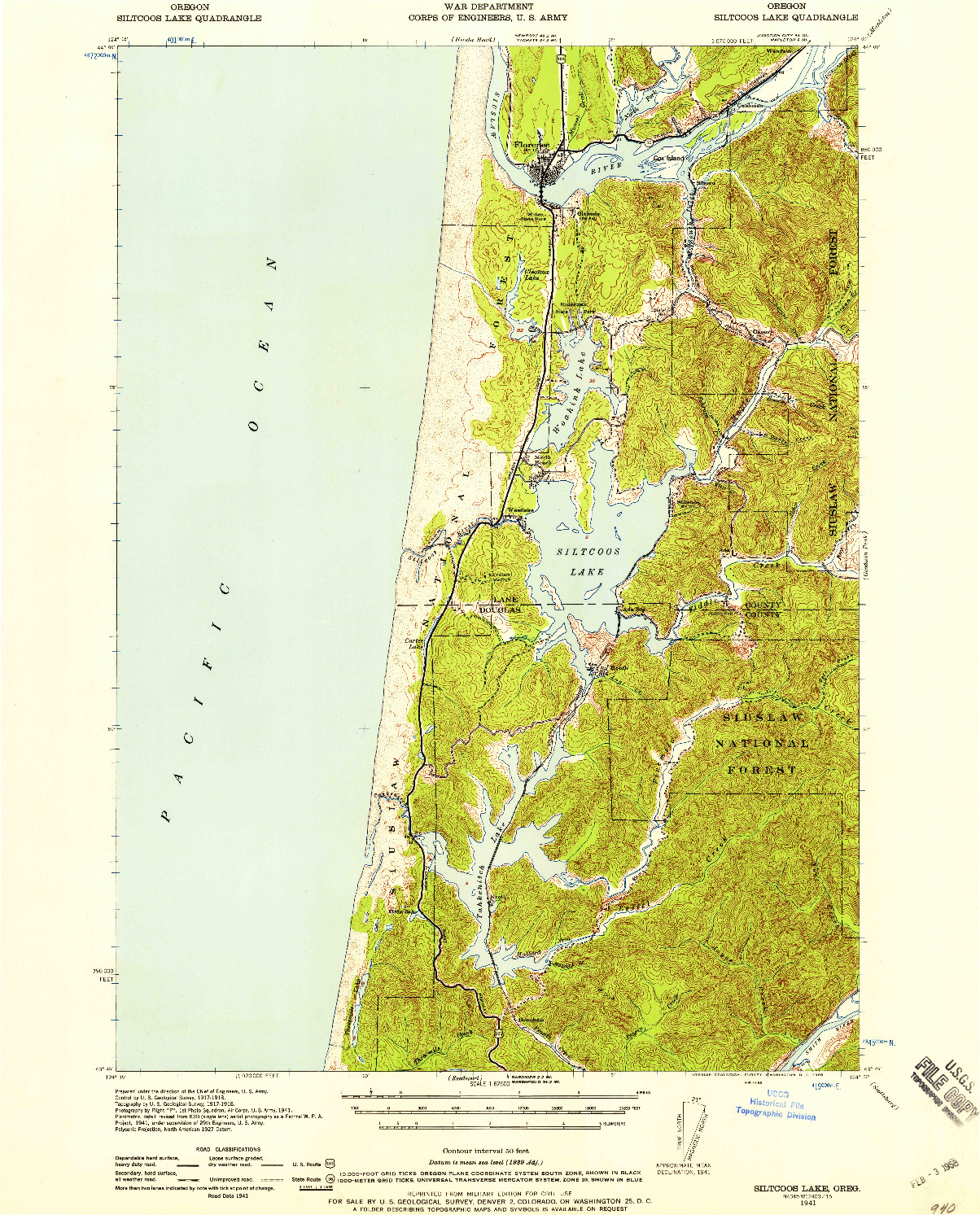 USGS 1:62500-SCALE QUADRANGLE FOR SILTCOOS LAKE, OR 1941