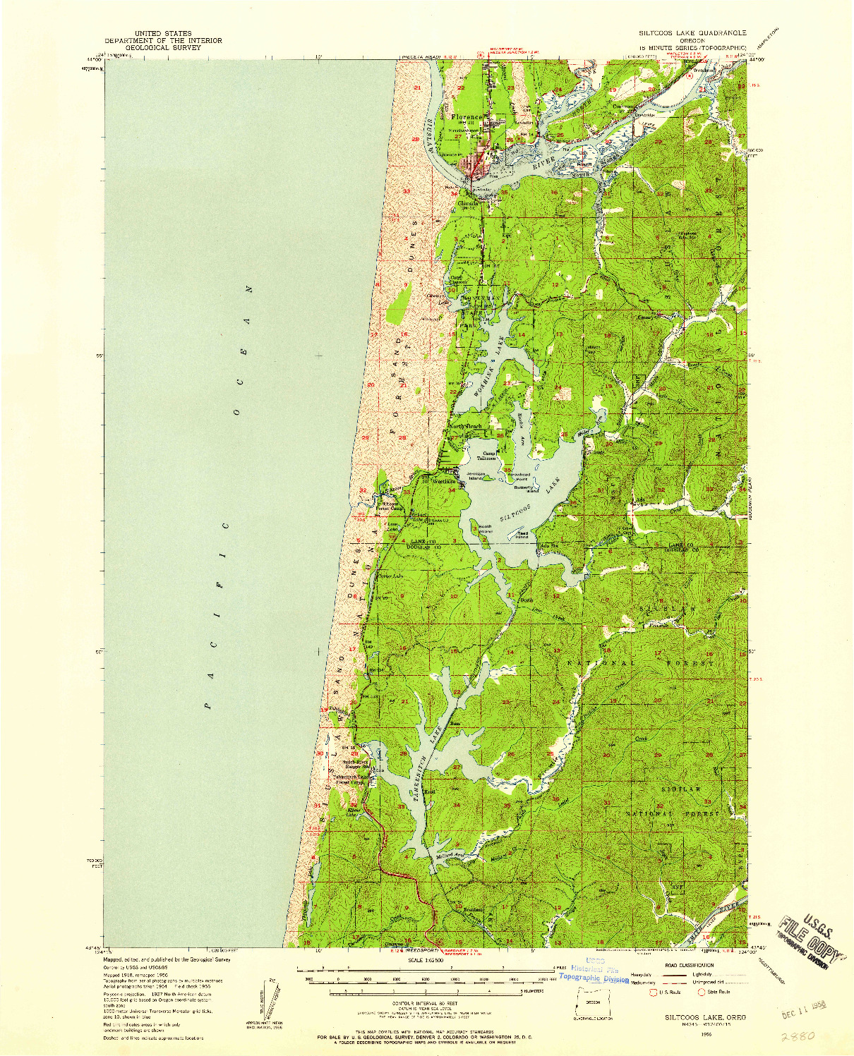 USGS 1:62500-SCALE QUADRANGLE FOR SILTCOOS LAKE, OR 1956