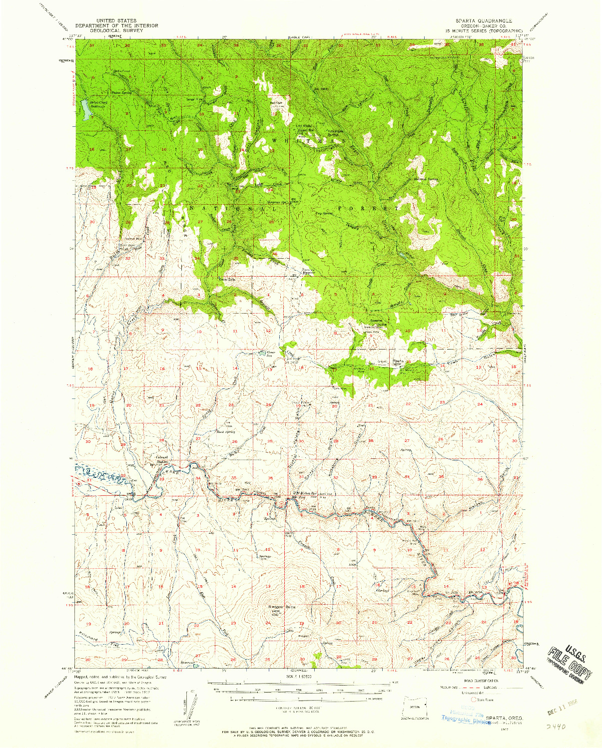 USGS 1:62500-SCALE QUADRANGLE FOR SPARTA, OR 1957