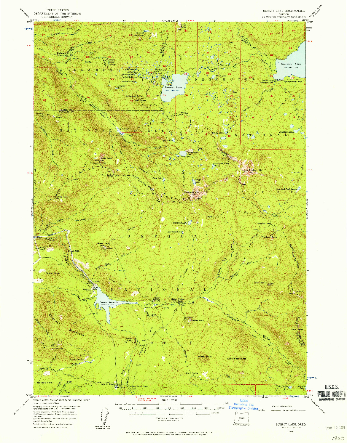 USGS 1:62500-SCALE QUADRANGLE FOR SUMMIT LAKE, OR 1956