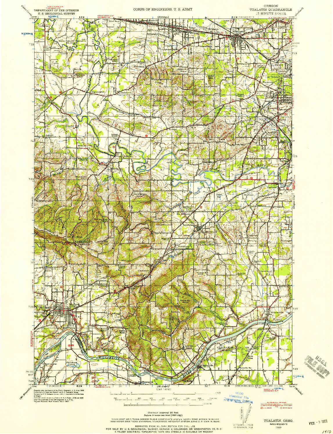 USGS 1:62500-SCALE QUADRANGLE FOR TUALATIN, OR 1939