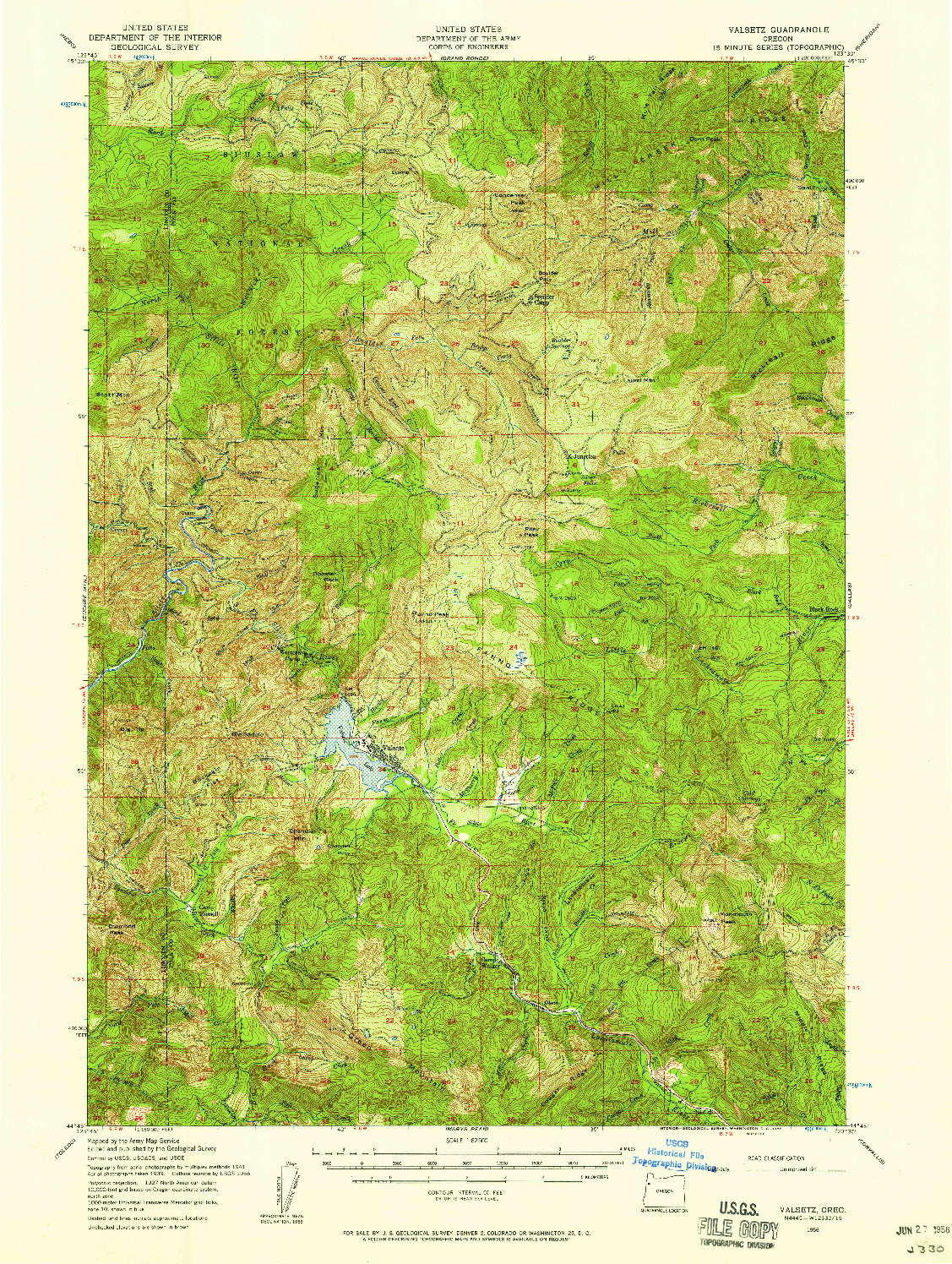 USGS 1:62500-SCALE QUADRANGLE FOR VALSETZ, OR 1956