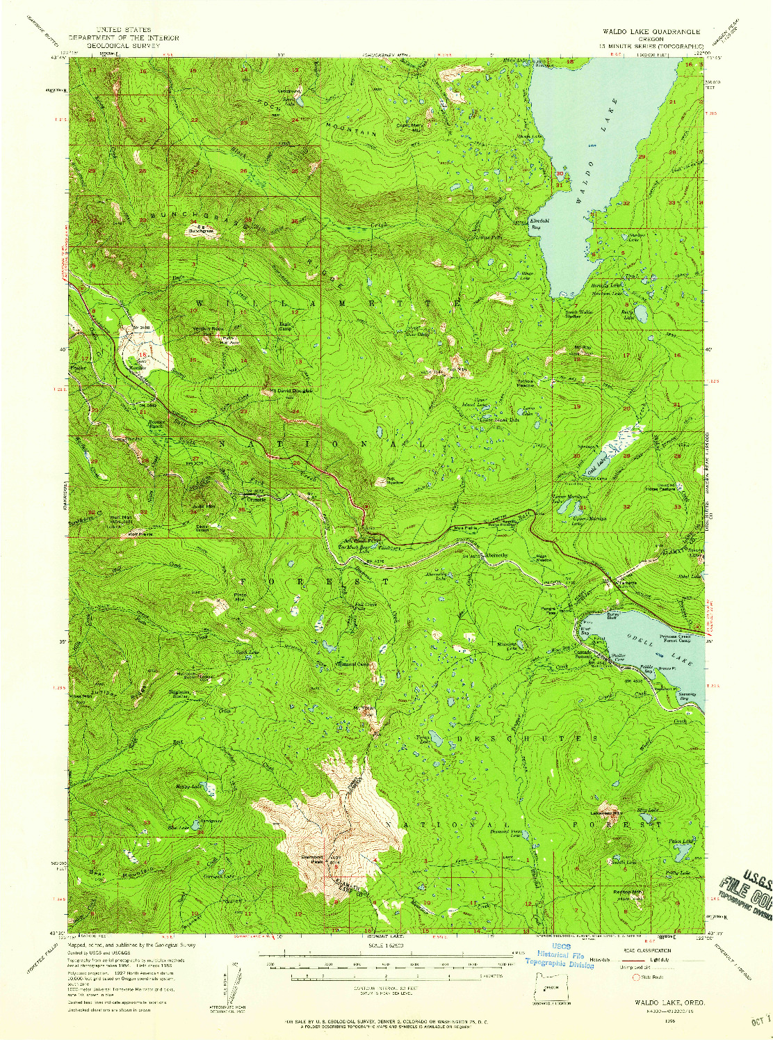 USGS 1:62500-SCALE QUADRANGLE FOR WALDO LAKE, OR 1956