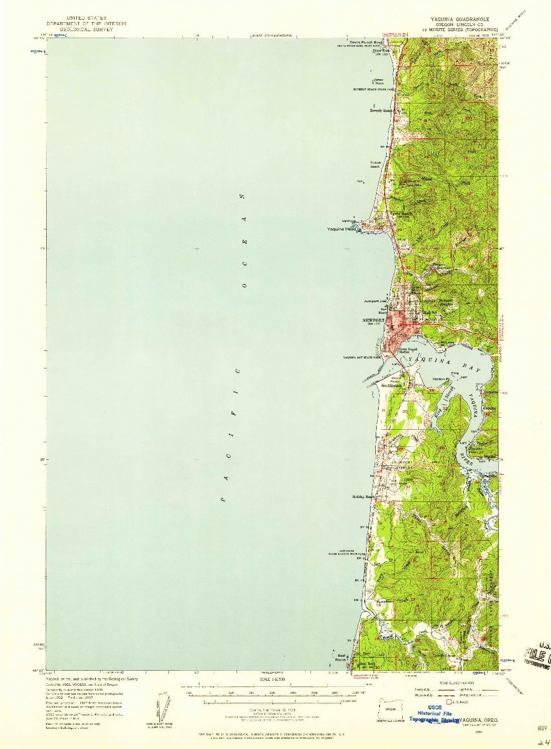 USGS 1:62500-SCALE QUADRANGLE FOR YAQUINA, OR 1957