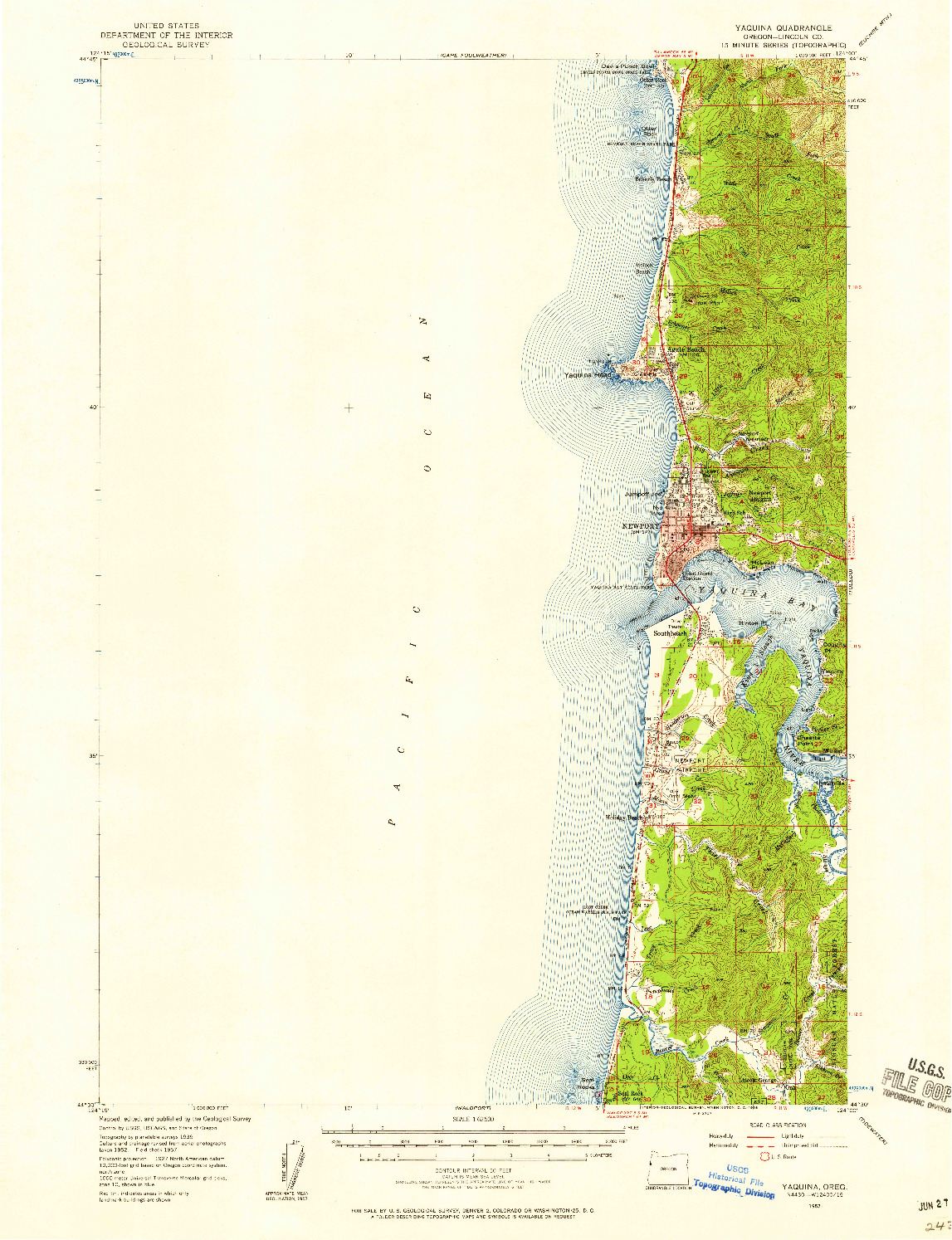 USGS 1:62500-SCALE QUADRANGLE FOR YAQUINA, OR 1957