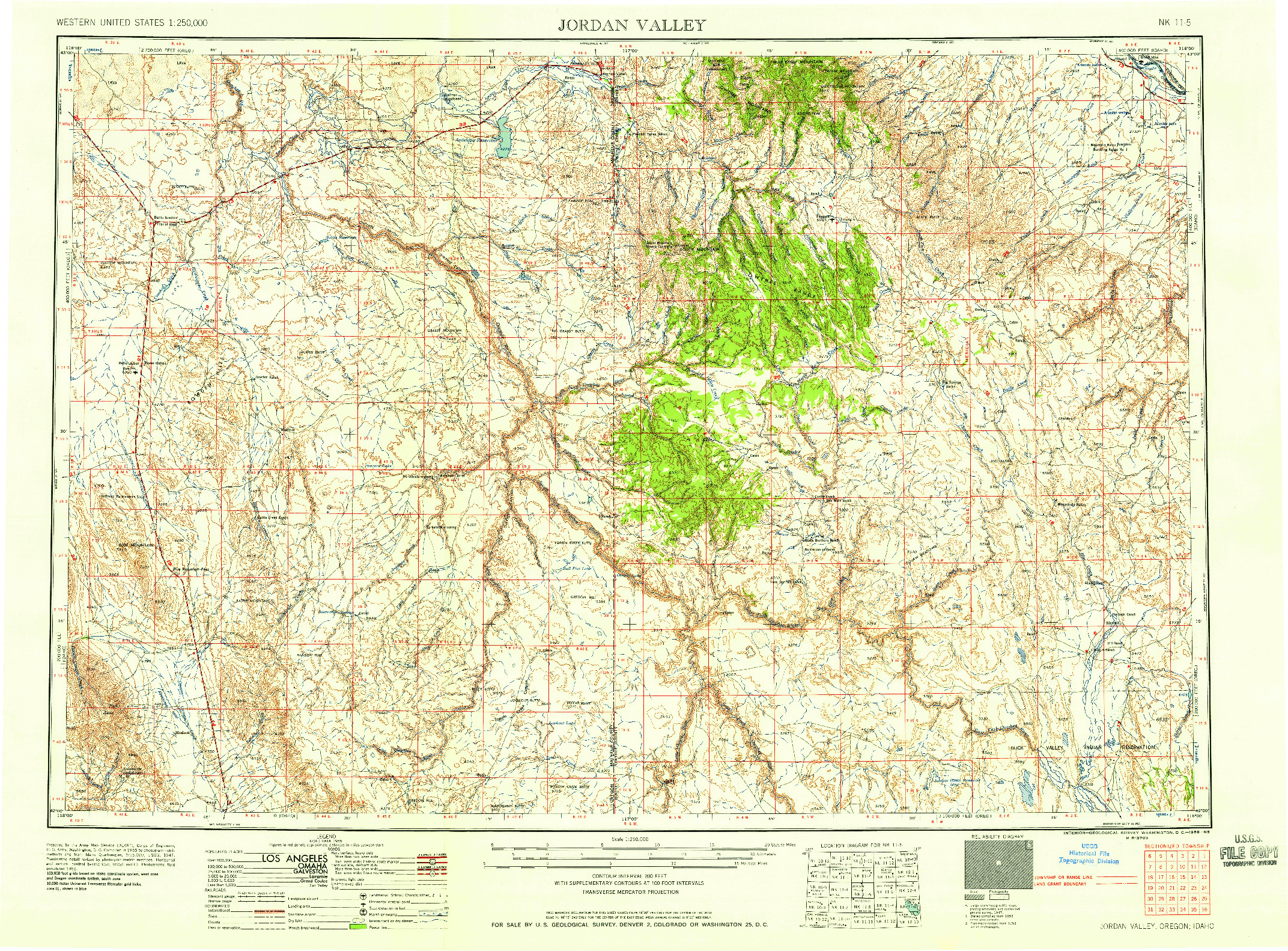 USGS 1:250000-SCALE QUADRANGLE FOR JORDAN VALLEY, OR 1958