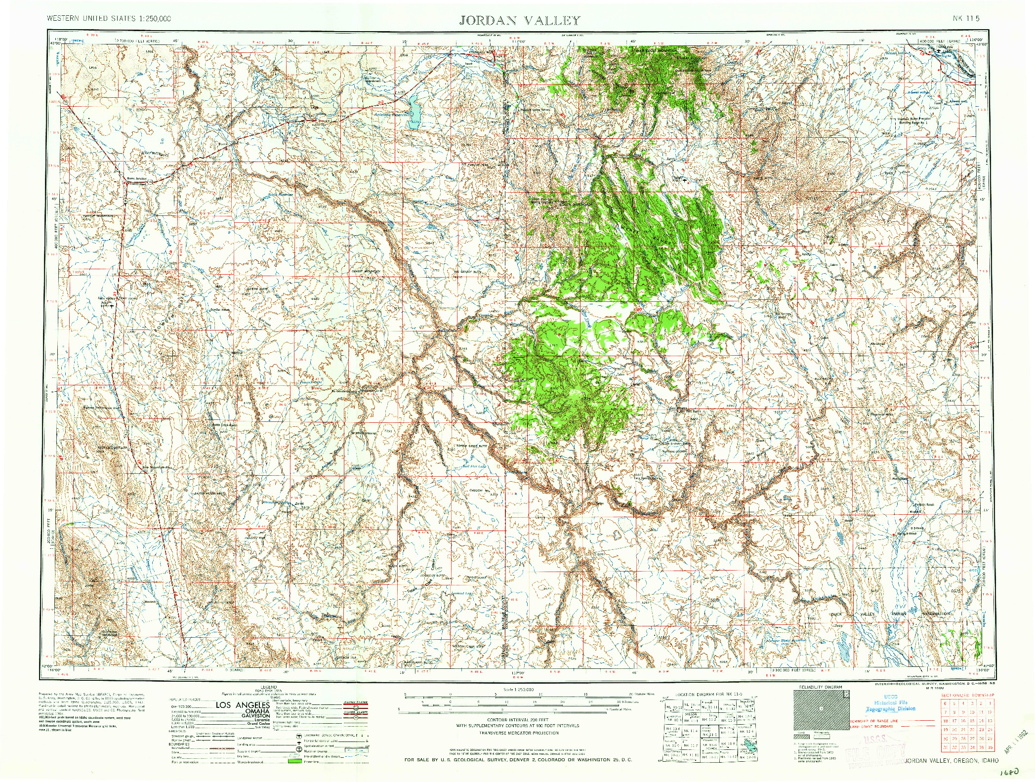 USGS 1:250000-SCALE QUADRANGLE FOR JORDAN VALLEY, OR 1958