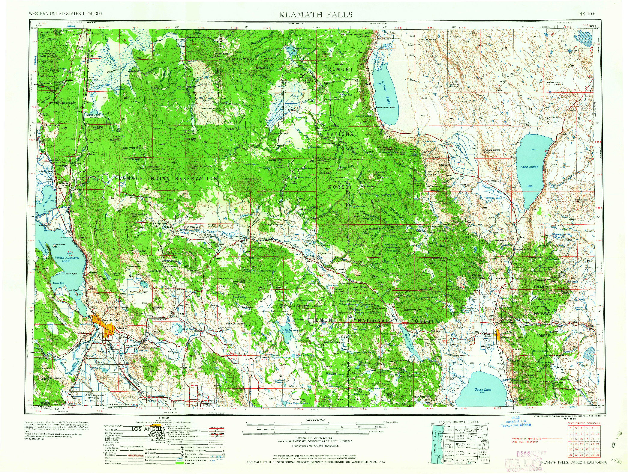 USGS 1:250000-SCALE QUADRANGLE FOR KLAMATH FALLS, OR 1958