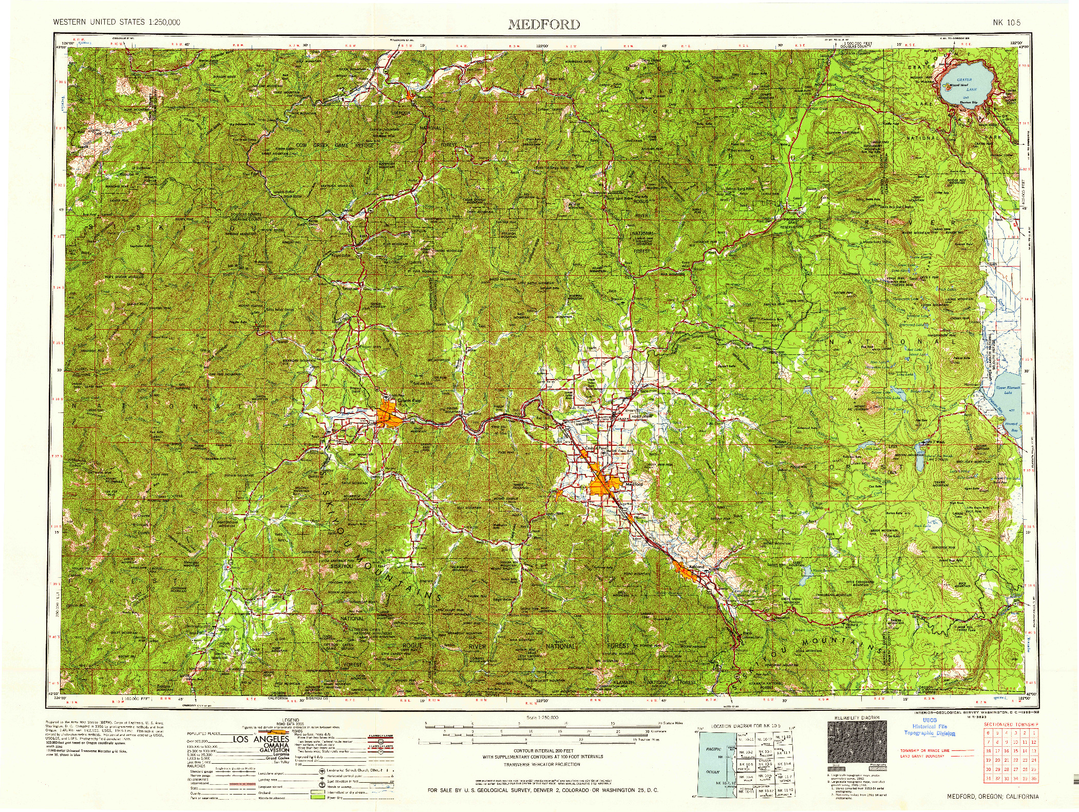 USGS 1:250000-SCALE QUADRANGLE FOR MEDFORD, OR 1958