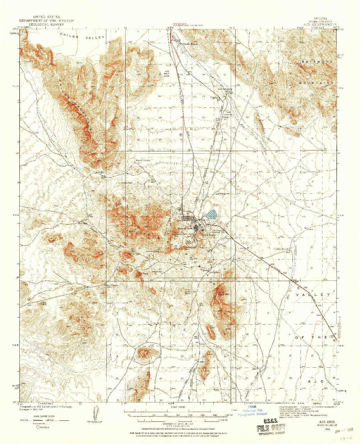USGS 1:62500-SCALE QUADRANGLE FOR AJO, AZ 1932