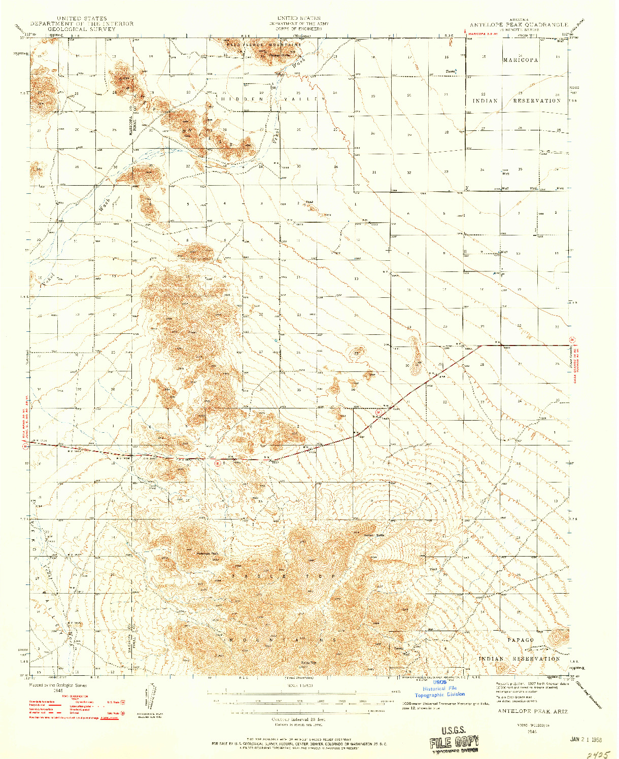 USGS 1:62500-SCALE QUADRANGLE FOR ANTELOPE PEAK, AZ 1946