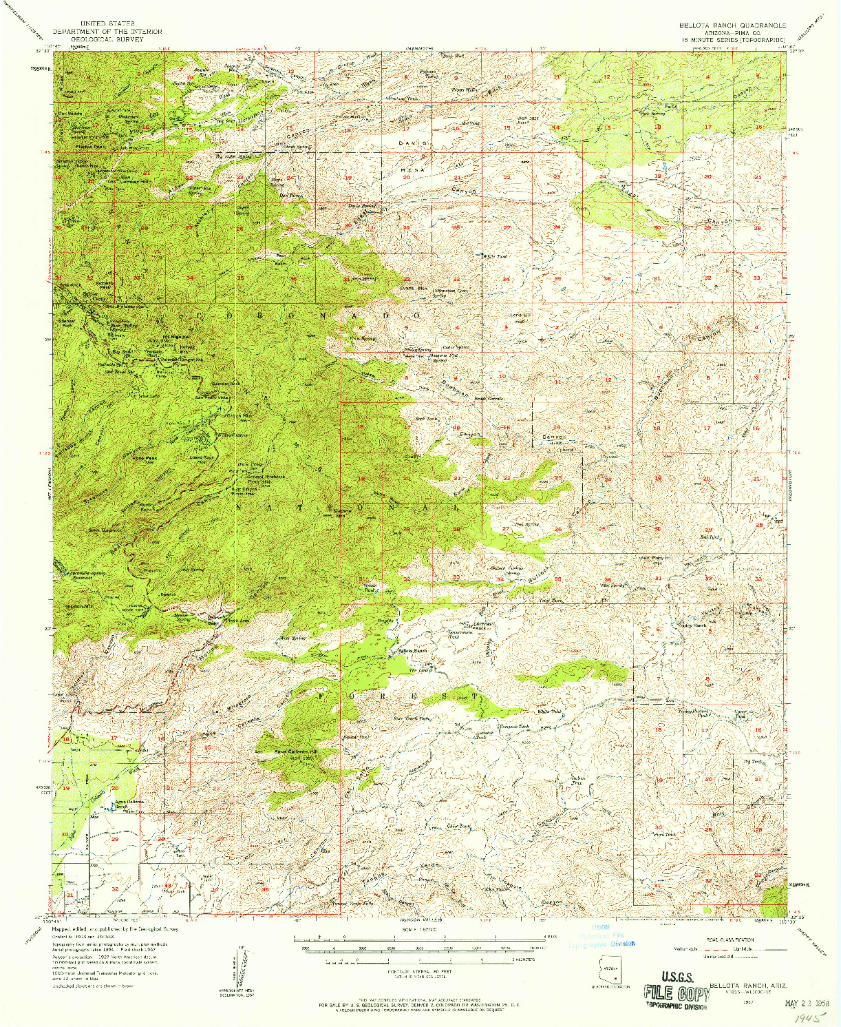 USGS 1:62500-SCALE QUADRANGLE FOR BELLOTA RANCH, AZ 1957