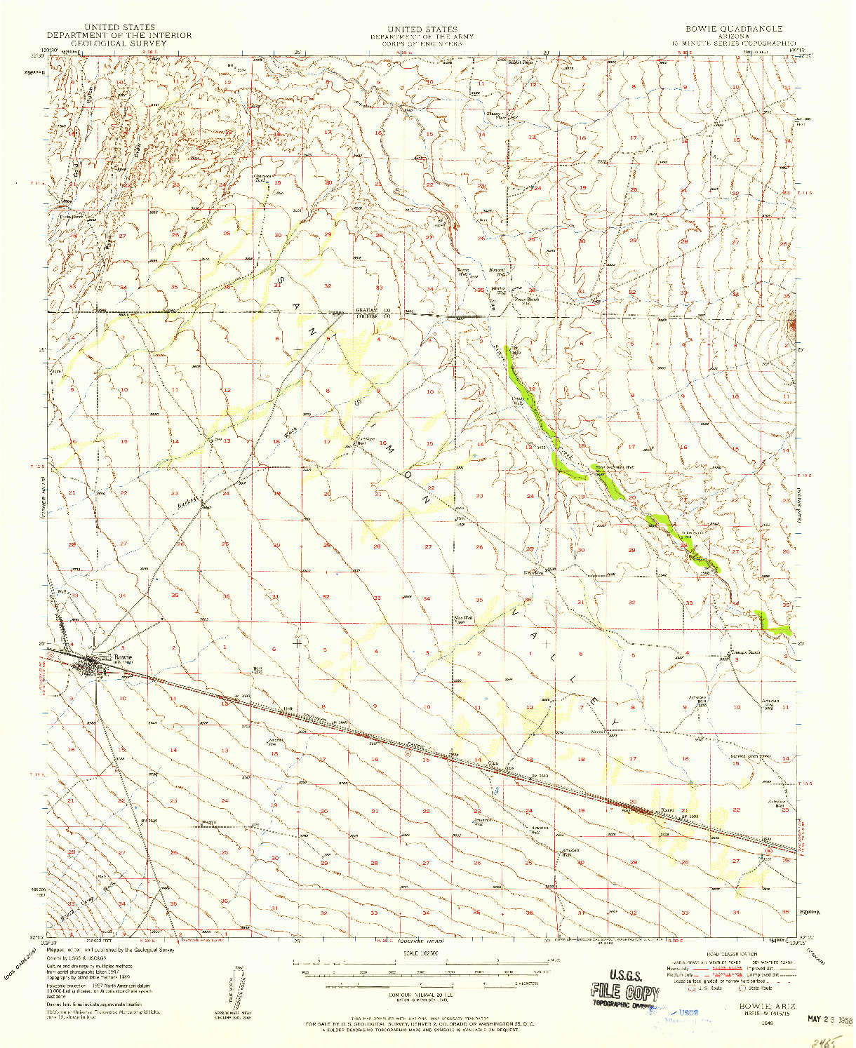 USGS 1:62500-SCALE QUADRANGLE FOR BOWIE, AZ 1949