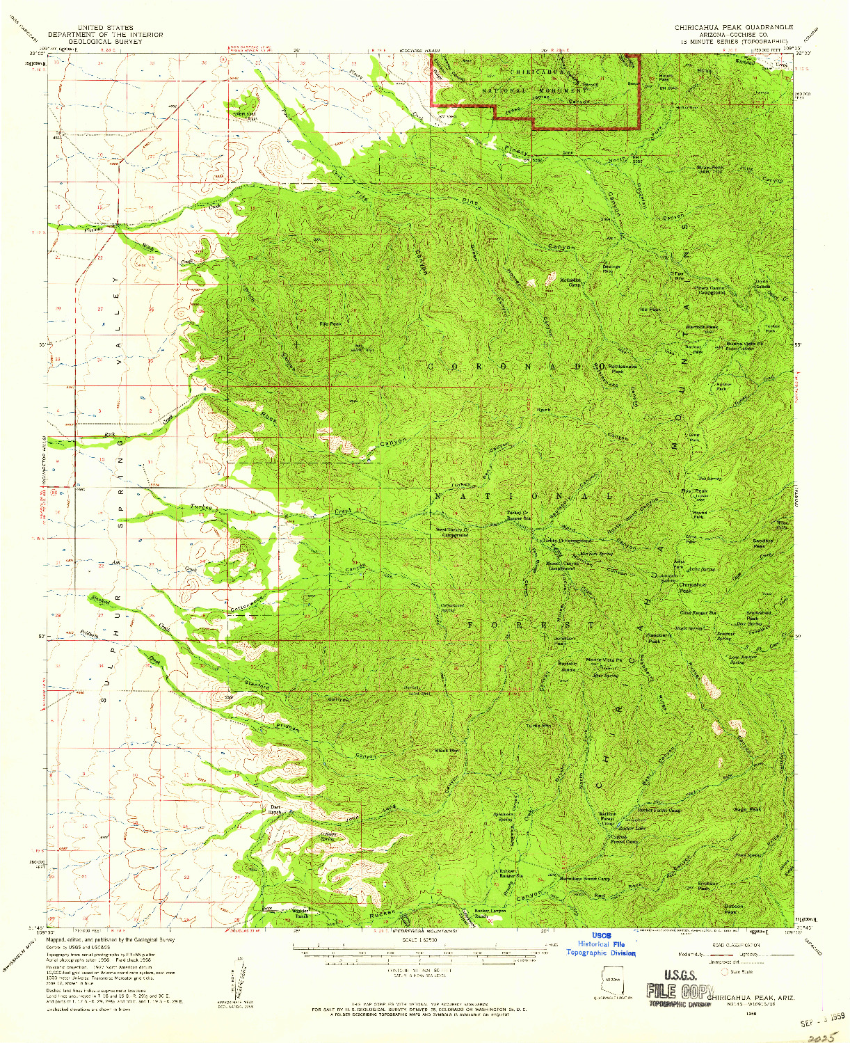 USGS 1:62500-SCALE QUADRANGLE FOR CHIRICAHUA PEAK, AZ 1958