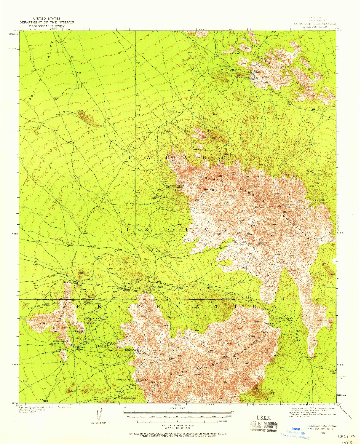 USGS 1:62500-SCALE QUADRANGLE FOR COMOBABI, AZ 1937