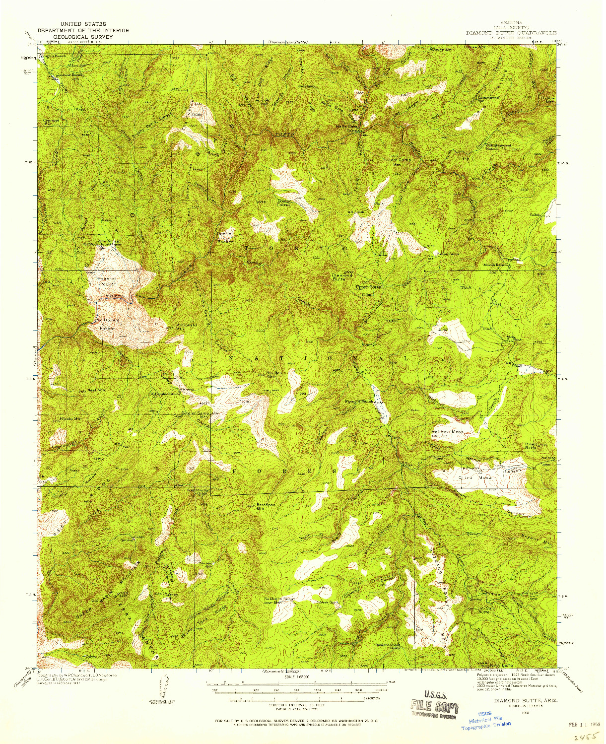 USGS 1:62500-SCALE QUADRANGLE FOR DIAMOND BUTTE, AZ 1937