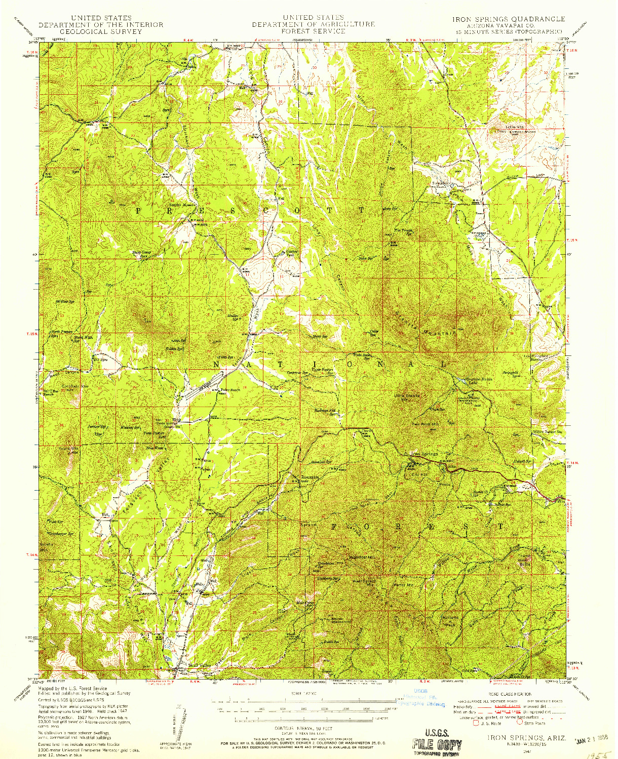 USGS 1:62500-SCALE QUADRANGLE FOR IRON SPRINGS, AZ 1947