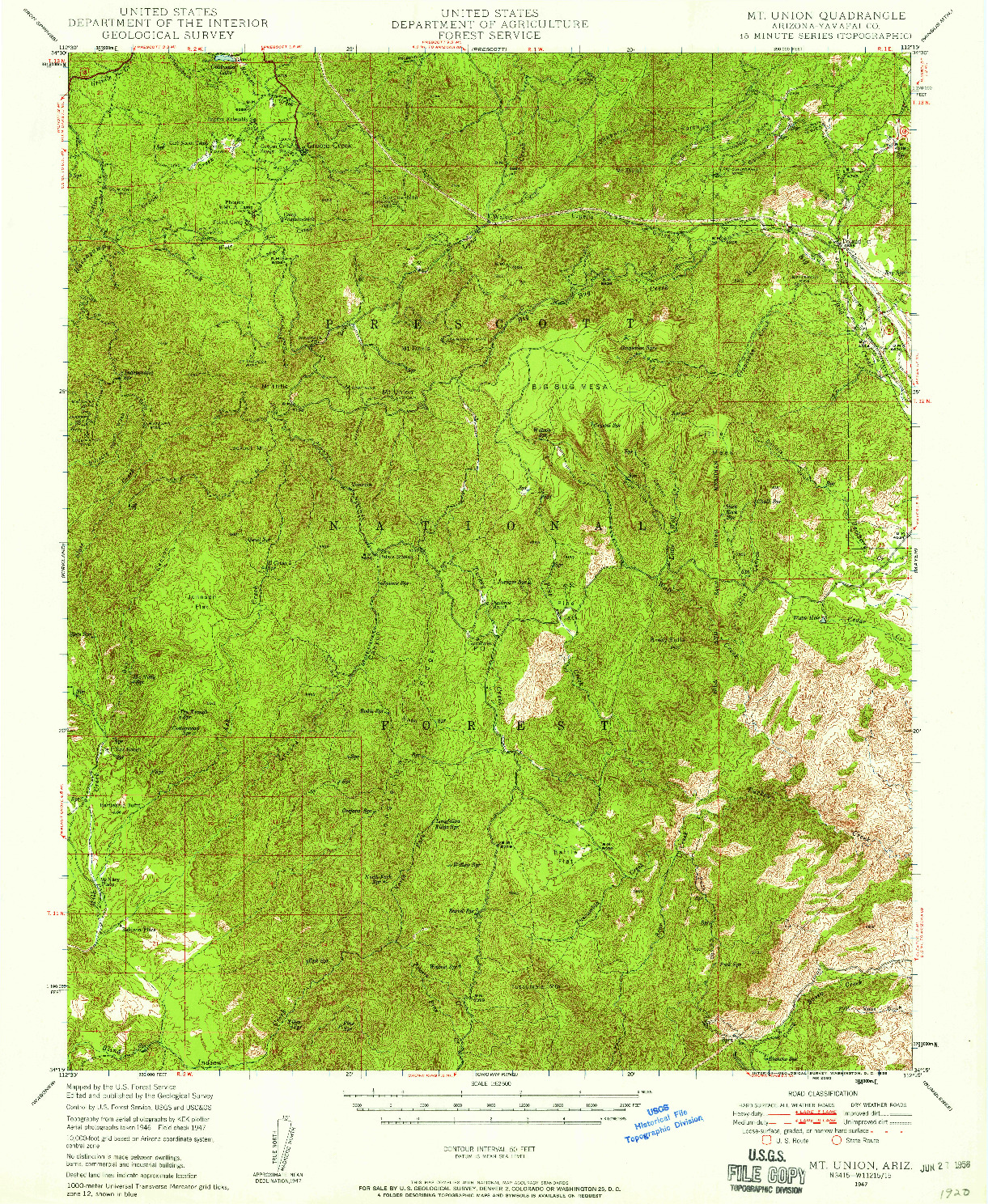 USGS 1:62500-SCALE QUADRANGLE FOR MT. UNION, AZ 1947