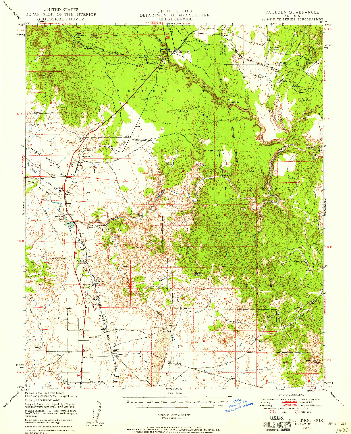 USGS 1:62500-SCALE QUADRANGLE FOR PAULDEN, AZ 1947