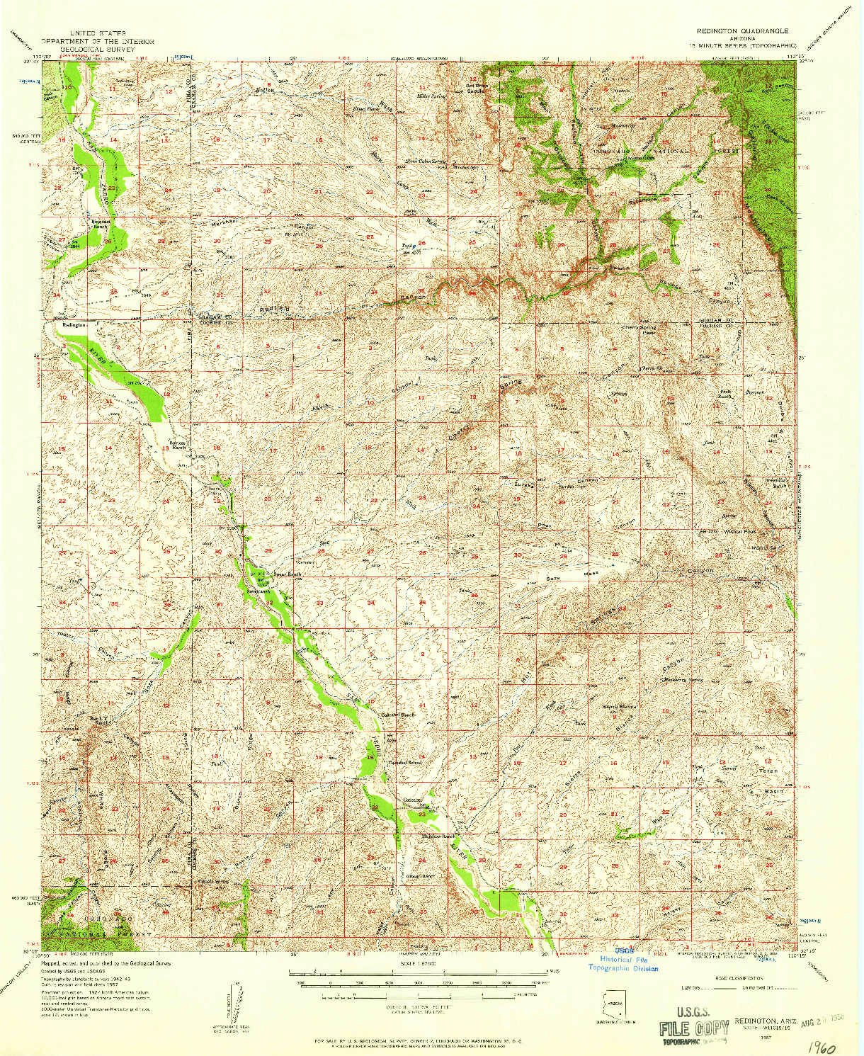 USGS 1:62500-SCALE QUADRANGLE FOR REDINGTON, AZ 1957