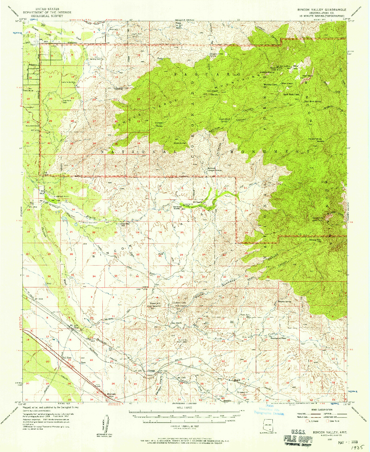 USGS 1:62500-SCALE QUADRANGLE FOR RINCON VALLEY, AZ 1957