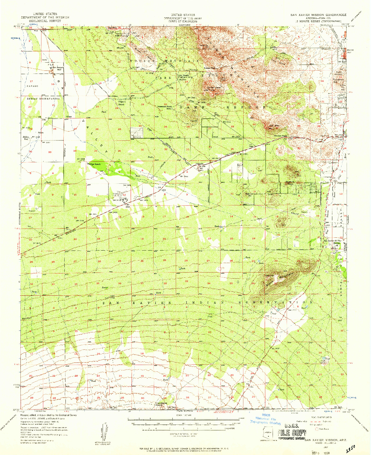 USGS 1:62500-SCALE QUADRANGLE FOR SAN XAVIER MISSION, AZ 1957