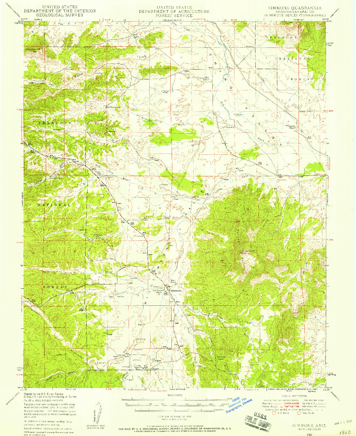 USGS 1:62500-SCALE QUADRANGLE FOR SIMMONS, AZ 1947